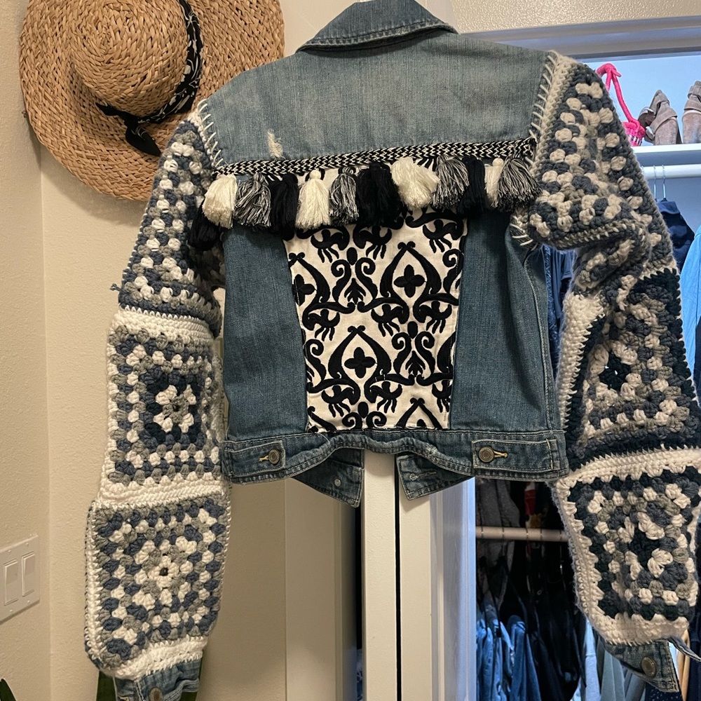 Handmade Granny Square Jean Jacket - Picture 2 of 3